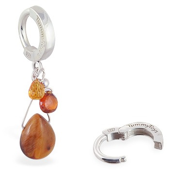 Buy Belly Rings. TummyToys Tiger Eye Silver Belly Ring -  Natural gem body jewellery with Tigers Eye, Citrine and Garnet