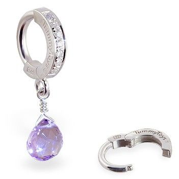 High End Belly Rings . TummyToys Lavender Amethyst CZ Clasp - Solid Silver Snap Lock Belly Button Ring