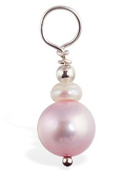 Belly Bars. TummyToys Pink and Cream Fresh Water Pearls Swinger - Changeable Solid Silver Navel Pendant