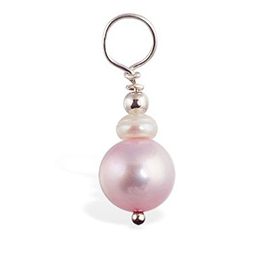 TummyToys® Pink and Cream Fresh Water Pearls Swinger - Changeable Solid Silver Navel Pendant