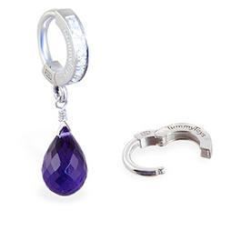 TummyToys® Amethyst Briolette Huggy - Amethyst Briolette on a Paved Belly Piercing Clasp