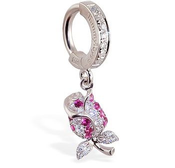 TummyToys® Jewel Paved Rose Belly Ring. Designer Navel Rings.