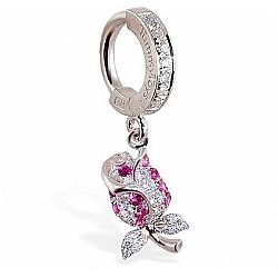 TummyToys® Jewel Paved Rose Belly Ring - Multi Tone CZ Paved Pendant on a Paved Clasp