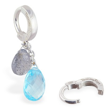Quality Belly Rings. TummyToys Blue Topaz and Labradorite  on Plain Clasp - Solid Silver Clasp Lock Body Jewellery
