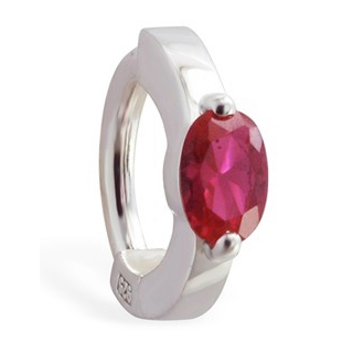 TummyToys® Silver With Ruby Red Cubic Zirconia Navel Piercing. Silver Belly Rings.