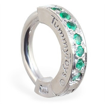 TummyToys® Green CZ Paved Silver Sleeper Navel Ring. Belly Rings Australia.