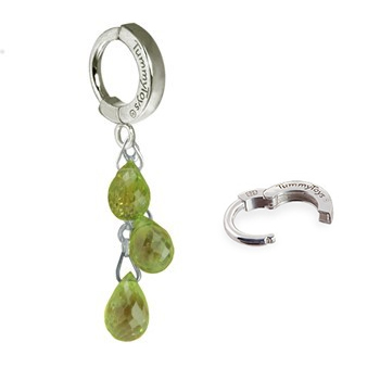 TummyToys® Natural Peridot Dangle on Pure Platinum Clasp. Belly Rings Australia.