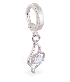 TummyToys® Sexy Free Form CZ Charm Surgical Steel Clasp. Silver Belly Rings.