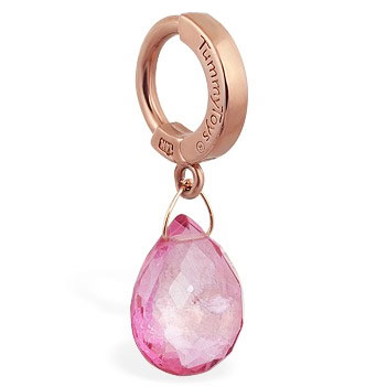 High End Belly Rings . TummyToys 14K Rose Gold Pink Quartz Drop Navel Ring - Solid 14k Rose Gold Belly Ring