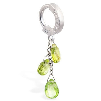 Belly Button Rings. TummyToys Custom 14K White Gold Peridot Navel Ring - Solid 14k White Gold Belly Ring With Peridot Charm