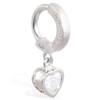 TummyToys® White Gold Cubic Zirconia Heart Belly Ring. Belly Bars Australia.