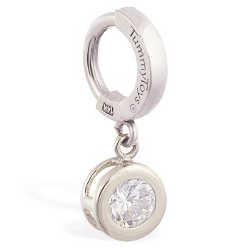 TummyToys® Solid White Gold CZ Dangle. Belly Rings Australia.