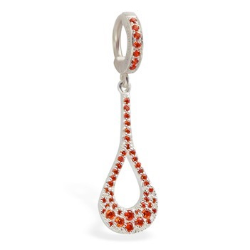 Navel Rings. TummyToys Dazzling Orange CZ Charm Navel Ring - Solid Silver Orange CZ Paved Body Jewellery Clasp