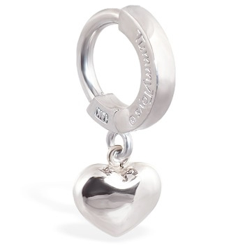 Belly Bars. TummyToys 14K White Gold Puffed Heart Navel Ring - Solid 14k White Gold Belly Ring 