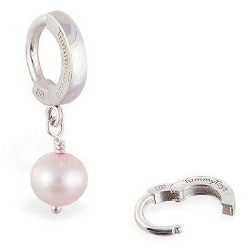 TummyToys® Pink Freshwater Pearl Huggy. Silver Belly Rings.