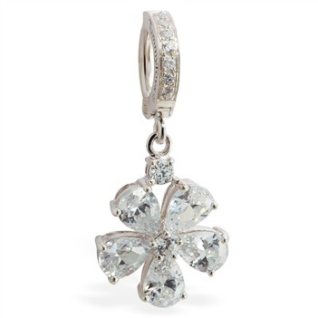 TummyToys® CZ Paved Flower Navel Ring. Belly Bars Australia.