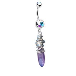 Saltwater Silver Amethyst Drop Belly Bar - Solid Silver Hand Crafted Belly Rings