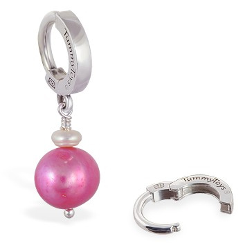 TummyToys® Hot Pink Freshwater Pearl Huggy. Belly Bars Australia.