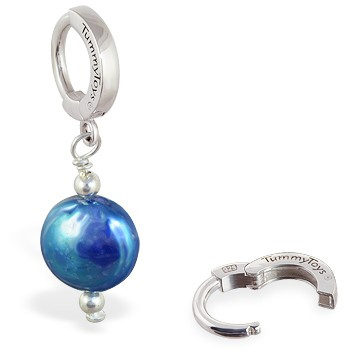 Buy Belly Rings. TummyToys Blue Freshwater Coin Pearl - Solid 925 Silver Clasp Snap Lock Body Jewellery