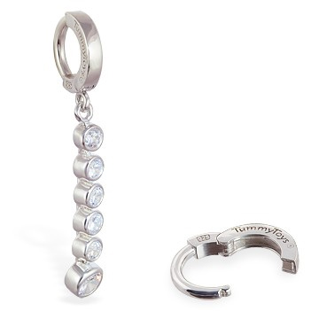 Designer Belly Rings. TummyToys Clear CZ Journey Navel Ring - Lengthy Clear Gem Solid Silver Body Jewellery Clasp
