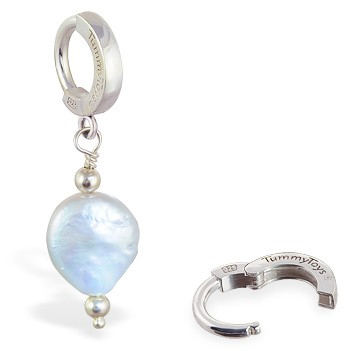 TummyToys® Grey Freshwater Coin Pearl. Quality Belly Rings.