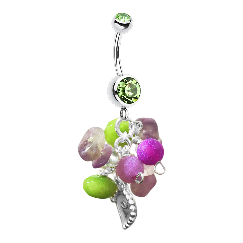 Navel Rings. Saltwater Peridot Avant Sea Shells - Authentic Peridot Cluster with 925 Solid Silver Sea Shell