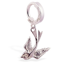 TummyToys® Silver Femme Metale Sparrow - Solid 925 Silver Love Bird Snap Lock Belly Ring
