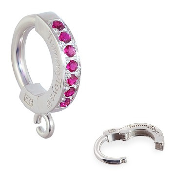 Navel Rings. TummyToys Pink Paved Charm Slave - Solid 925 Silver Paved Clasp with Jumpring (not for swingers)