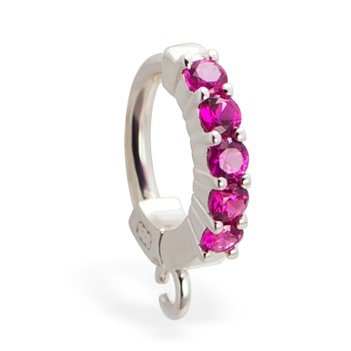 Quality Belly Rings. TummyToys Pink Claw Charm Slave - Solid 925 Silver Paved Clasp with Jumpring (not for swingers)