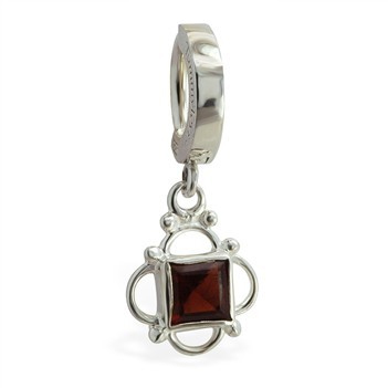 High End Belly Rings . TummyToys 925 Silver Garnet Sleeper - Vintage Solid Silver Clasp with Rich Red all Natural Garnet