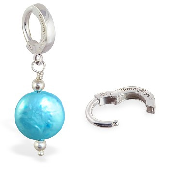 Designer Belly Rings. TummyToys Marine Freshwater Coin Pearl - Solid 925 Silver Clasp Snap Lock Body Jewellery