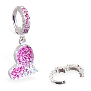 Shop Belly Rings. TummyToys Paved Swarovski Heart - Pink Paved Snap Lock Belly Button Ring with Dangly Heart