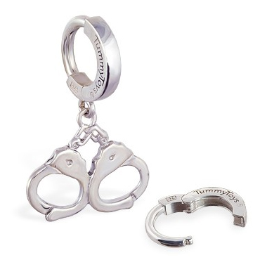 Belly rings. TummyToys Silver Handcuff Huggy - Solid Silver Snap Lock Dangly Belly Rings