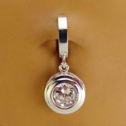 TummyToys® Silver Bezel Set - Classic Large Cubic Zirconia Clasp Belly Ring