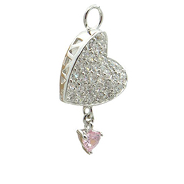TummyToys® Paved Cubic Zirconia Pink Drop Heart Charm - Changeable Floating Swinger Charm