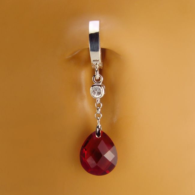 Belly Bars. TummyToys Red Drop - Cubic Zirconia Clasp Lock Belly Ring