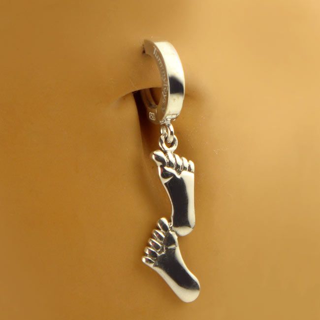 Shop Belly Rings. TummyToys Silver Bare Feet Navel Jewellery Clasp - Silver Snap Lock Belly Rings