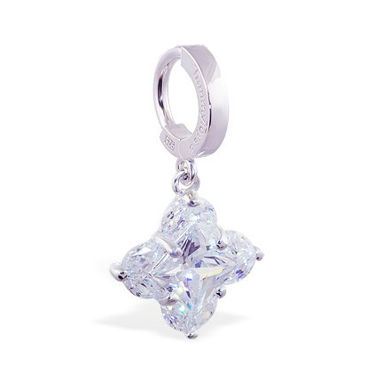 TummyToys® Silver Princess Cut Clover. High End Belly Rings.