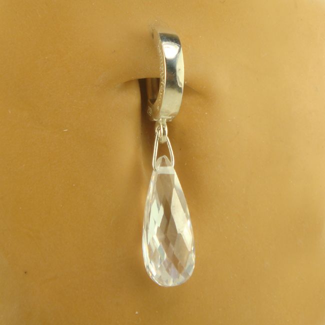 Shop Belly Rings. TummyToys Clear Ice Faceted Drop - Clasp Lock Belly Ring