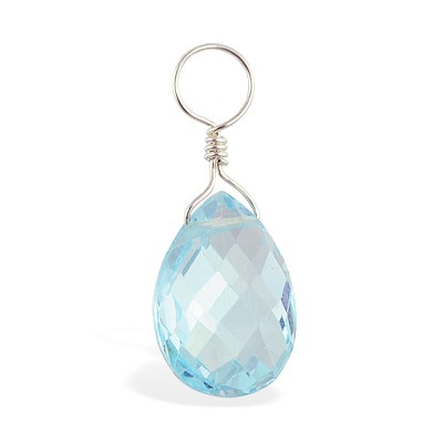 Belly Button Rings. TummyToys Dangly Blue Topaz Swinger Charm - White Gold Changeable Floating Swinger Charm with Topaz Drop