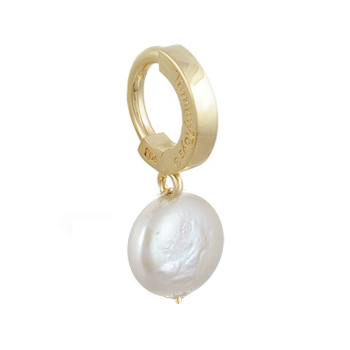 Navel Rings. TummyToys Solid 14K Yellow Gold with Coin Freshwater Pearl Pendant - Freshwater Pearl Snap Lock Belly Ring