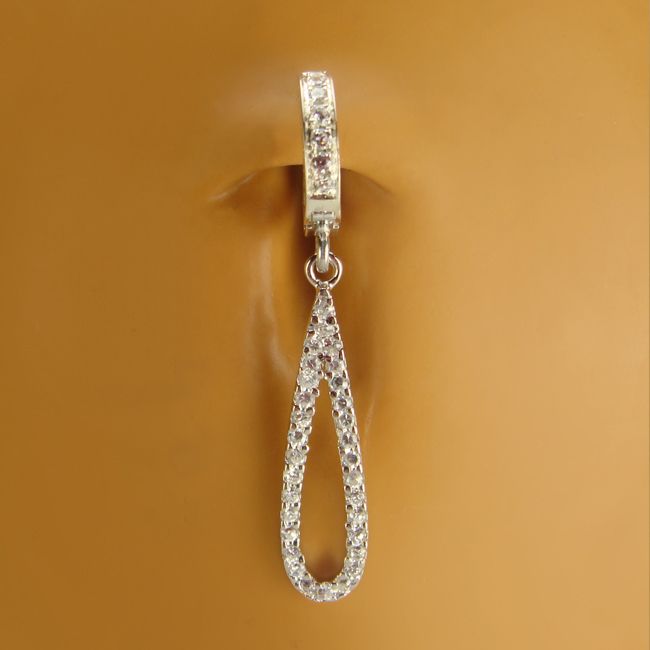 Shop Belly Rings. TummyToys CZ Paved Teardrop on a Paved Clasp - Solid Silver Clasp Lock Belly Ring