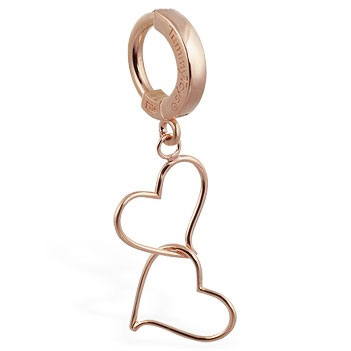 TummyToys® Solid Rose Gold Hand Made Double Heart Belly Ring. High End Belly Rings.