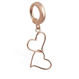 TummyToys® Solid Rose Gold Hand Made Double Heart Belly Ring - 14K Solid Rose Gold Navel Ring