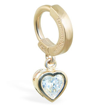 TummyToys® Yellow Gold Cubic Zirconia Heart Belly Ring. Navel Rings Australia.