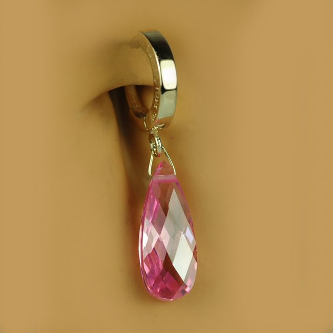 Navel Rings. TummyToys Solid 14K Yellow Gold with Faceted CZ Drop - Available in Purple, Pink or Clear Cubic Zirconia