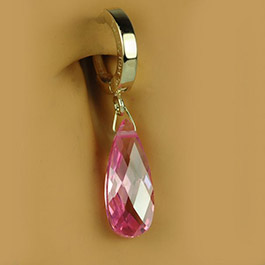 TummyToys® Solid 14K Yellow Gold with Faceted CZ Drop - Available in Purple, Pink or Clear Cubic Zirconia