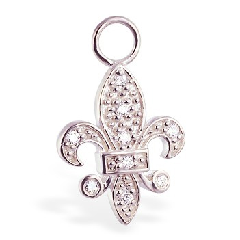 Belly rings. TummyToys Dangling CZ Fleur de lis Swinger Charm - Changeable Floating Swinger Charm