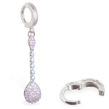 Navel Jewellery. TummyToys Long CZ Paved Pear Drop - Solid .925 Silver Belly Button Ring