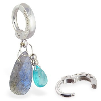 Designer Belly Rings. TummyToys Apatite and Labradorite Belly Ring - Solid Silver Clasp Lock Body Jewellery